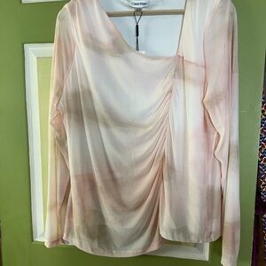 Calvin Klein Pink Asymmetrical Ruched Long Sleeve Blouse